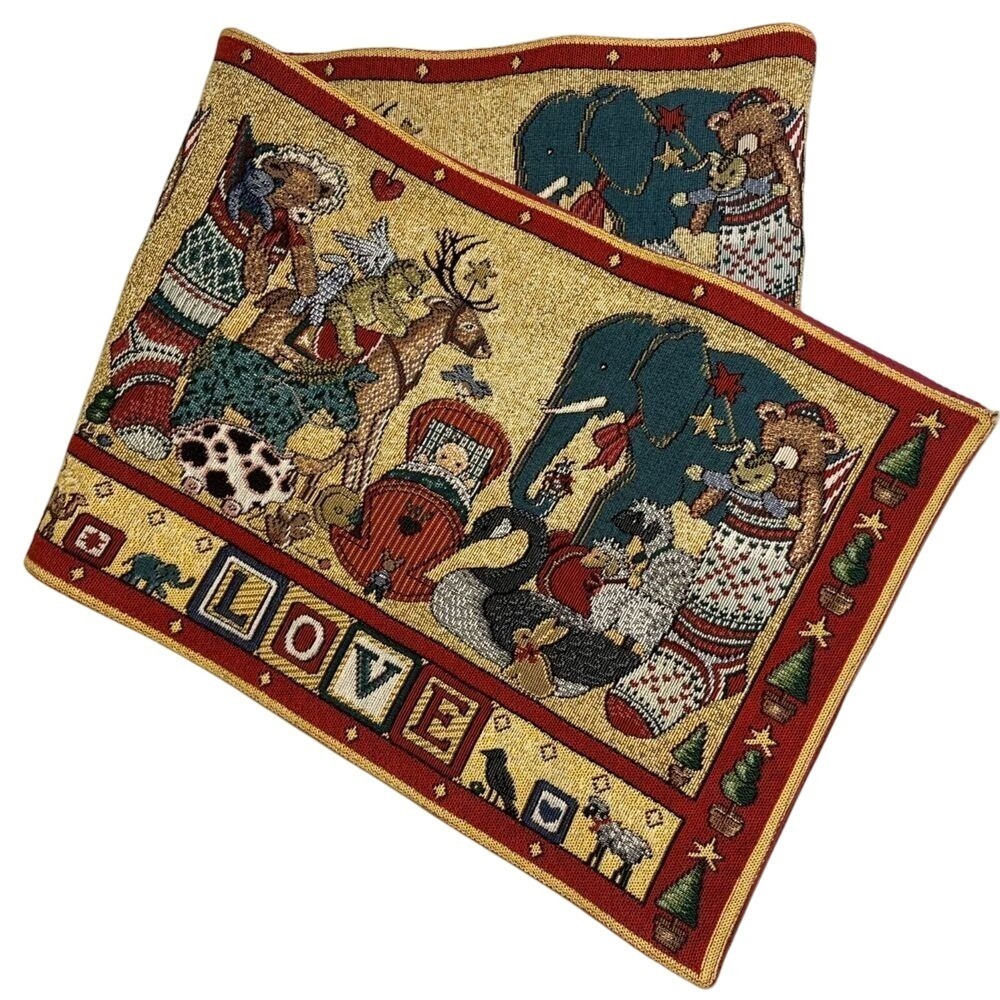 Christmas Tapestry Table Runner‎ Christmas Stocking Elephant Train Design Love